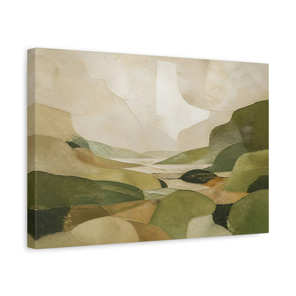 Side Mockup 4. Nature Abstract Landscape Green And Beige shown as stretched canvas wall art