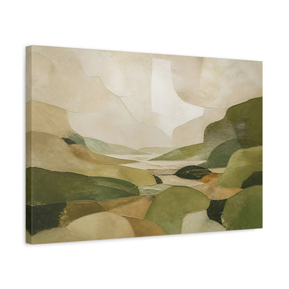 Side Mockup 3. Nature Abstract Landscape Green And Beige shown as stretched canvas wall art