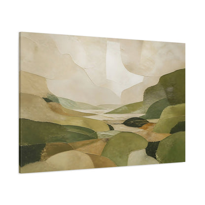 Side Mockup 1. Nature Abstract Landscape Green And Beige shown as stretched canvas wall art