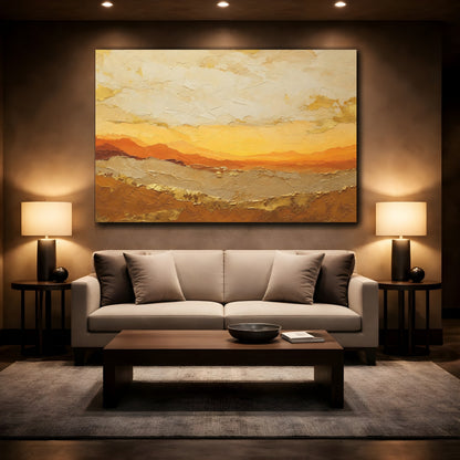 Mockup 2. Nature Abstract Landscape Orange Gold Abstract shown as stretched canvas wall art