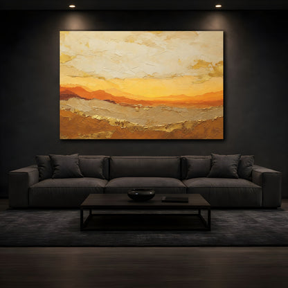 Mockup 3. Nature Abstract Landscape Orange Gold Abstract shown as stretched canvas wall art