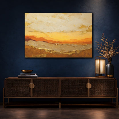 Mockup 4. Nature Abstract Landscape Orange Gold Abstract shown as stretched canvas wall art