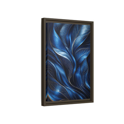 Side Mockup 5. Nature Abstract Leaves Blue And Gold shown as stretched canvas wall art
