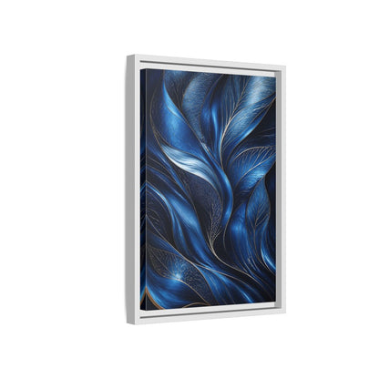 Side Mockup 4. Nature Abstract Leaves Blue And Gold shown as stretched canvas wall art