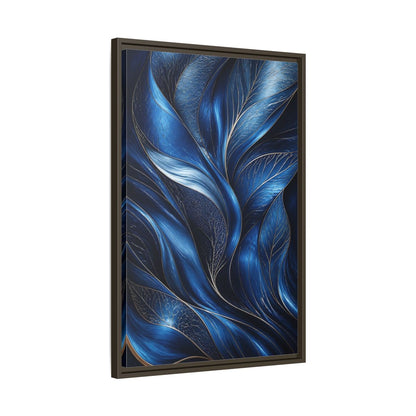 Side Mockup 11. Nature Abstract Leaves Blue And Gold shown as stretched canvas wall art