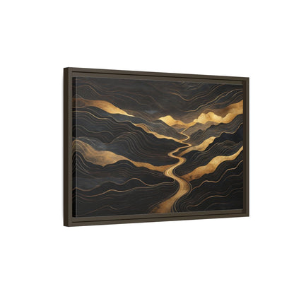 Side Mockup 2. Nature Abstract Mountains Black And Gold shown as stretched canvas wall art