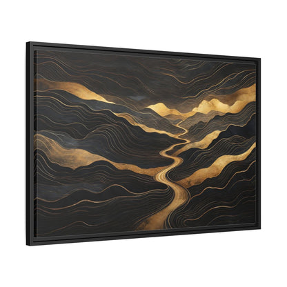 Side Mockup 13. Nature Abstract Mountains Black And Gold shown as stretched canvas wall art