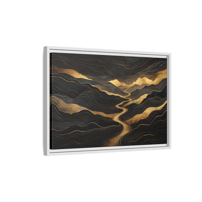 Side Mockup 1. Nature Abstract Mountains Black And Gold shown as stretched canvas wall art