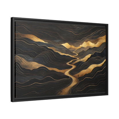 Side Mockup 14. Nature Abstract Mountains Black And Gold shown as stretched canvas wall art