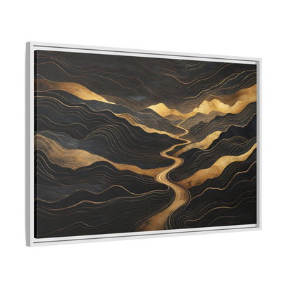 Side Mockup 9. Nature Abstract Mountains Black And Gold shown as stretched canvas wall art