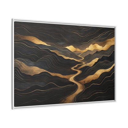 Side Mockup 7. Nature Abstract Mountains Black And Gold shown as stretched canvas wall art