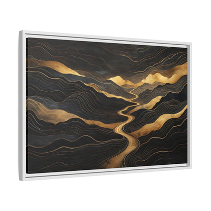 Side Mockup 10. Nature Abstract Mountains Black And Gold shown as stretched canvas wall art