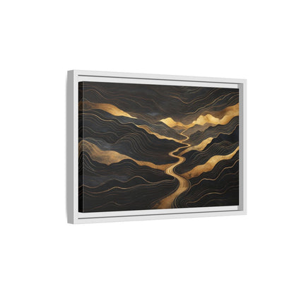 Side Mockup 4. Nature Abstract Mountains Black And Gold shown as stretched canvas wall art