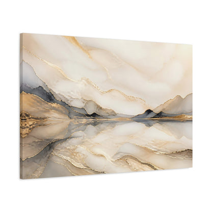 Main Mockup. Nature Abstract Mountains Gold And Gray shown as stretched canvas wall art