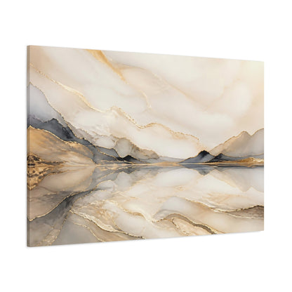 Side Mockup 1. Nature Abstract Mountains Gold And Gray shown as stretched canvas wall art