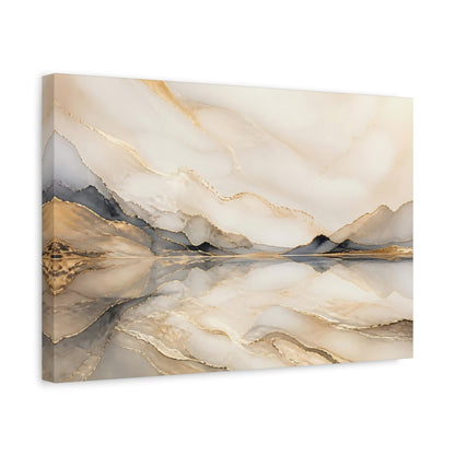 Side Mockup 4. Nature Abstract Mountains Gold And Gray shown as stretched canvas wall art