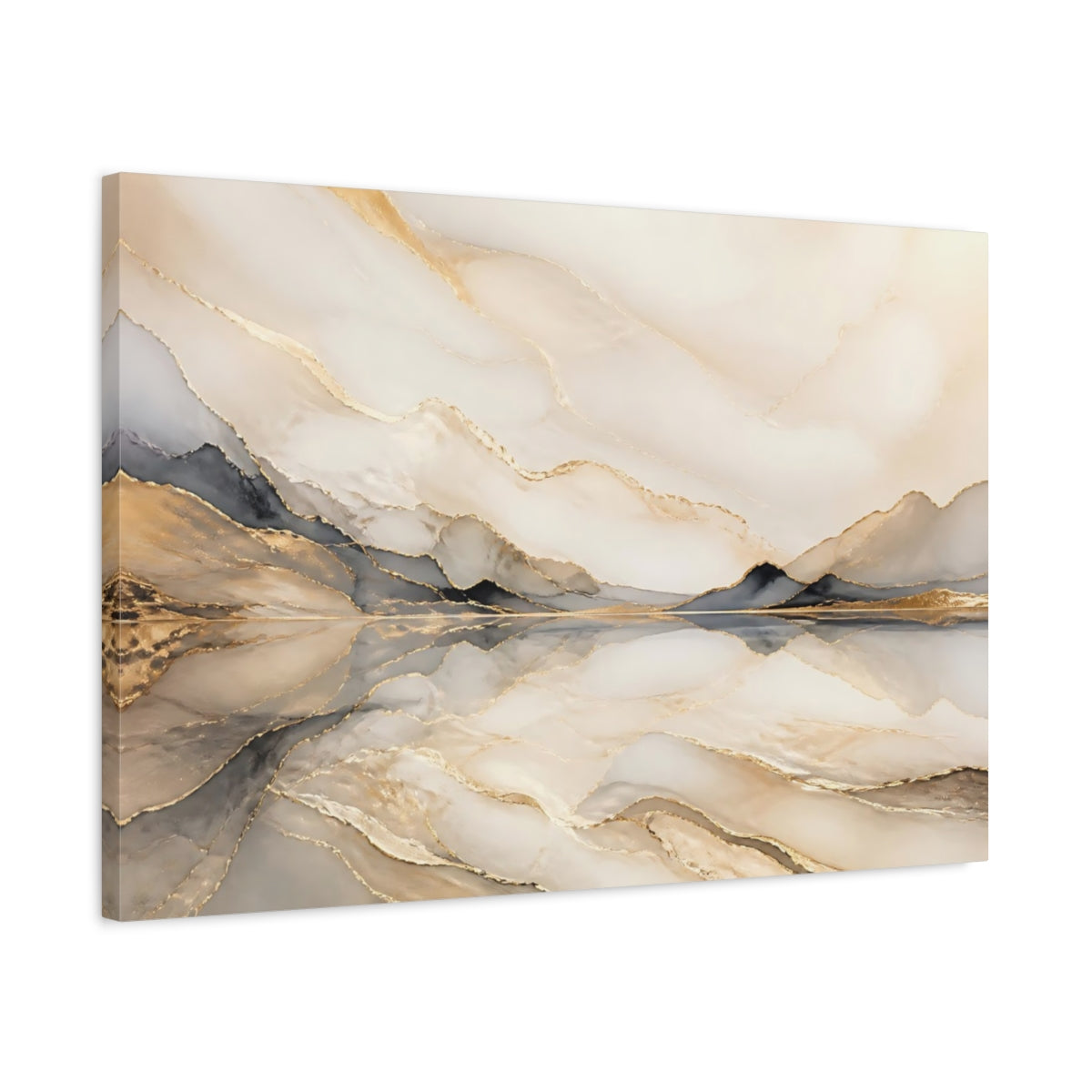 Side Mockup 2. Nature Abstract Mountains Gold And Gray shown as stretched canvas wall art