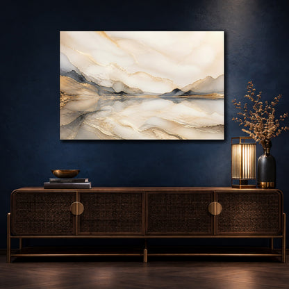 Mockup 4. Nature Abstract Mountains Gold And Gray shown as stretched canvas wall art