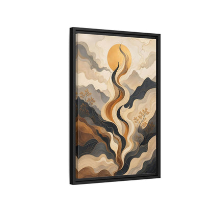 Nature Abstract Mountains Gold Grey Framed Canvas Wall Art - Living Room Decor shown as canvas wall art