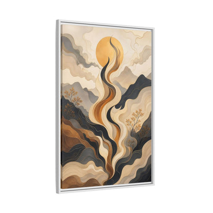 Nature Abstract Mountains Gold Grey Framed Canvas Wall Art - Living Room Decor shown as canvas wall art