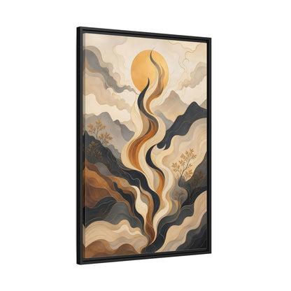 Nature Abstract Mountains Gold Grey Framed Canvas Wall Art - Living Room Decor shown as canvas wall art