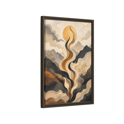 Nature Abstract Mountains Gold Grey Framed Canvas Wall Art - Living Room Decor shown as canvas wall art