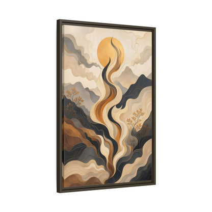 Nature Abstract Mountains Gold Grey Framed Canvas Wall Art - Living Room Decor shown as canvas wall art