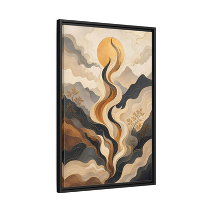 Nature Abstract Mountains Gold Grey Framed Canvas Wall Art - Living Room Decor shown as canvas wall art