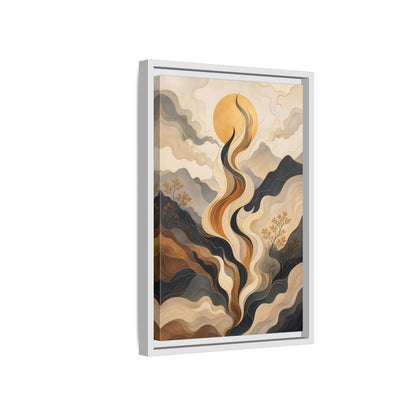 Nature Abstract Mountains Gold Grey Framed Canvas Wall Art - Living Room Decor shown as canvas wall art