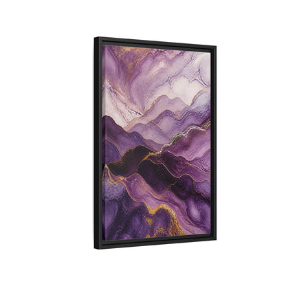 Side Mockup 3. Nature Abstract Mountains Purple And Gold shown as stretched canvas wall art