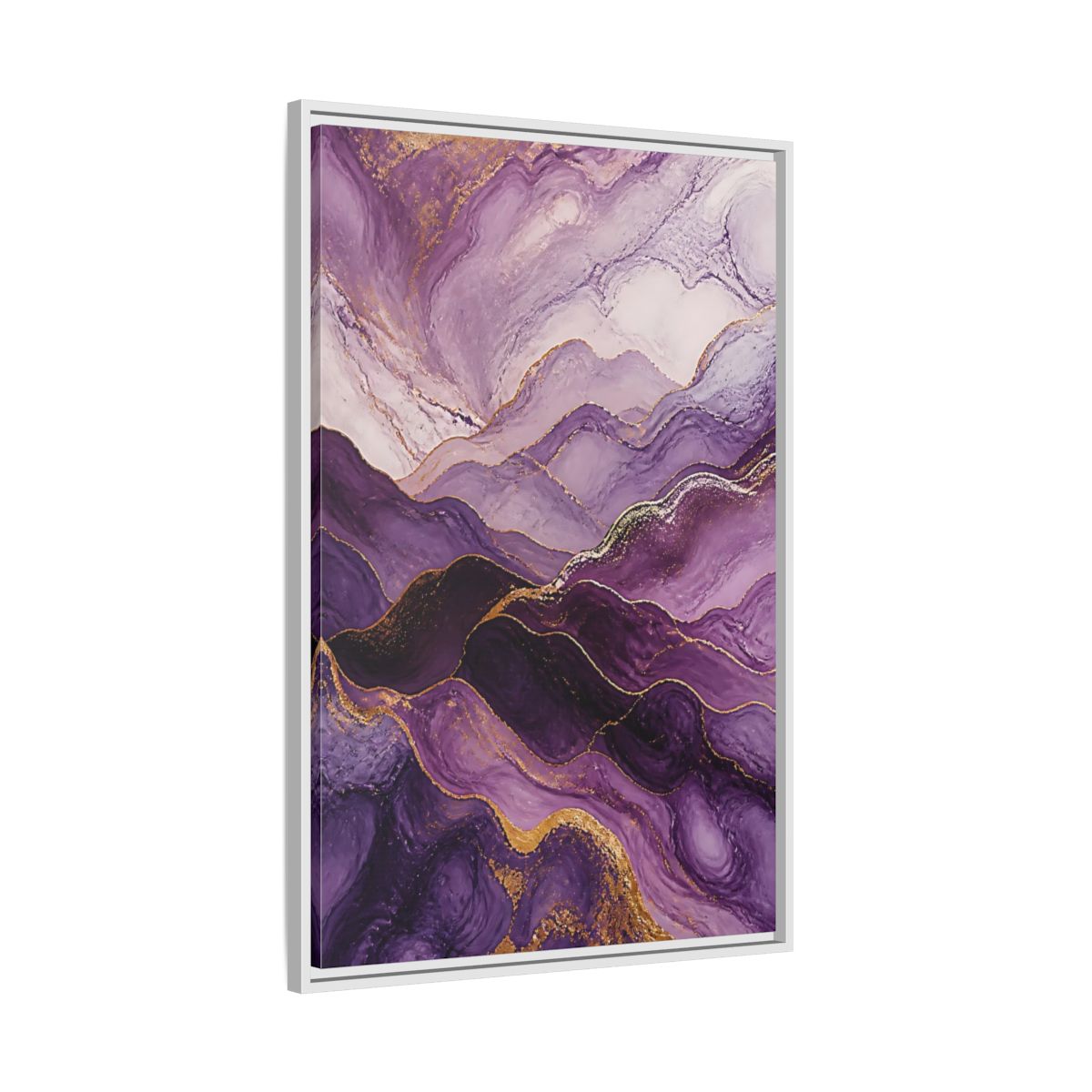 Side Mockup 9. Nature Abstract Mountains Purple And Gold shown as stretched canvas wall art
