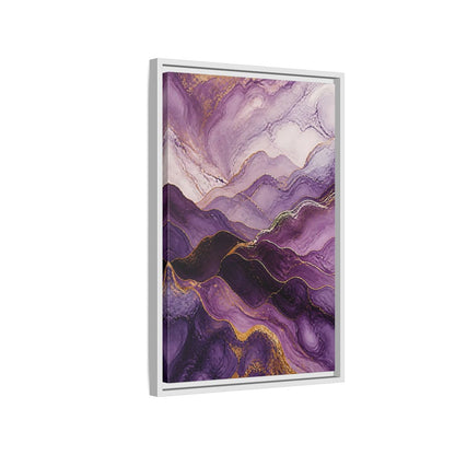 Side Mockup 1. Nature Abstract Mountains Purple And Gold shown as stretched canvas wall art