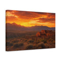 Side Mockup 4. Nature Adobe House Orange Sunset shown as stretched canvas wall art
