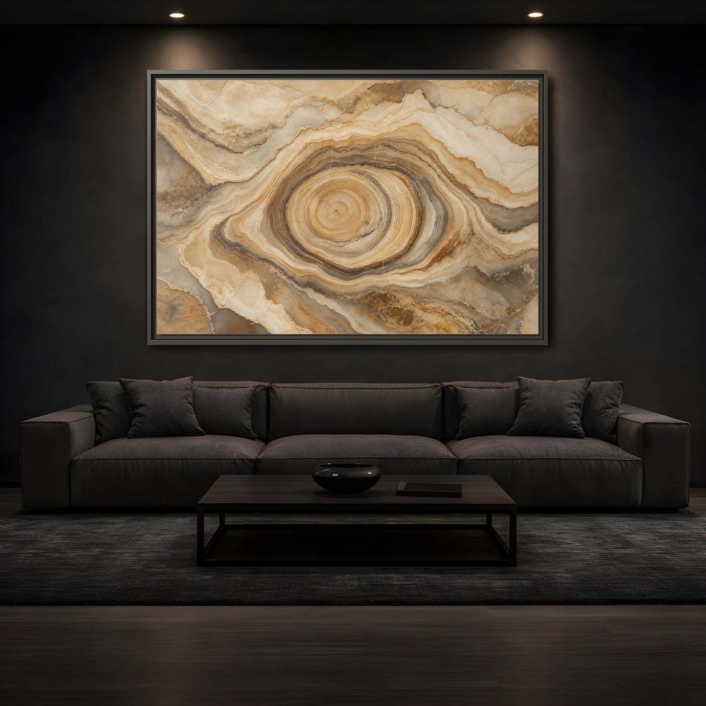 Mockup 3. Nature Agate Slice Brown And Beige Agate shown as stretched canvas wall art