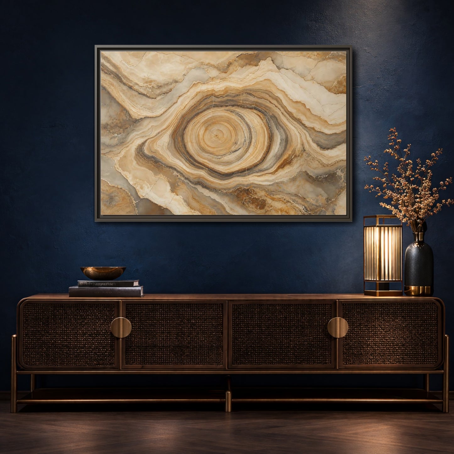 Mockup 4. Nature Agate Slice Brown And Beige Agate shown as stretched canvas wall art