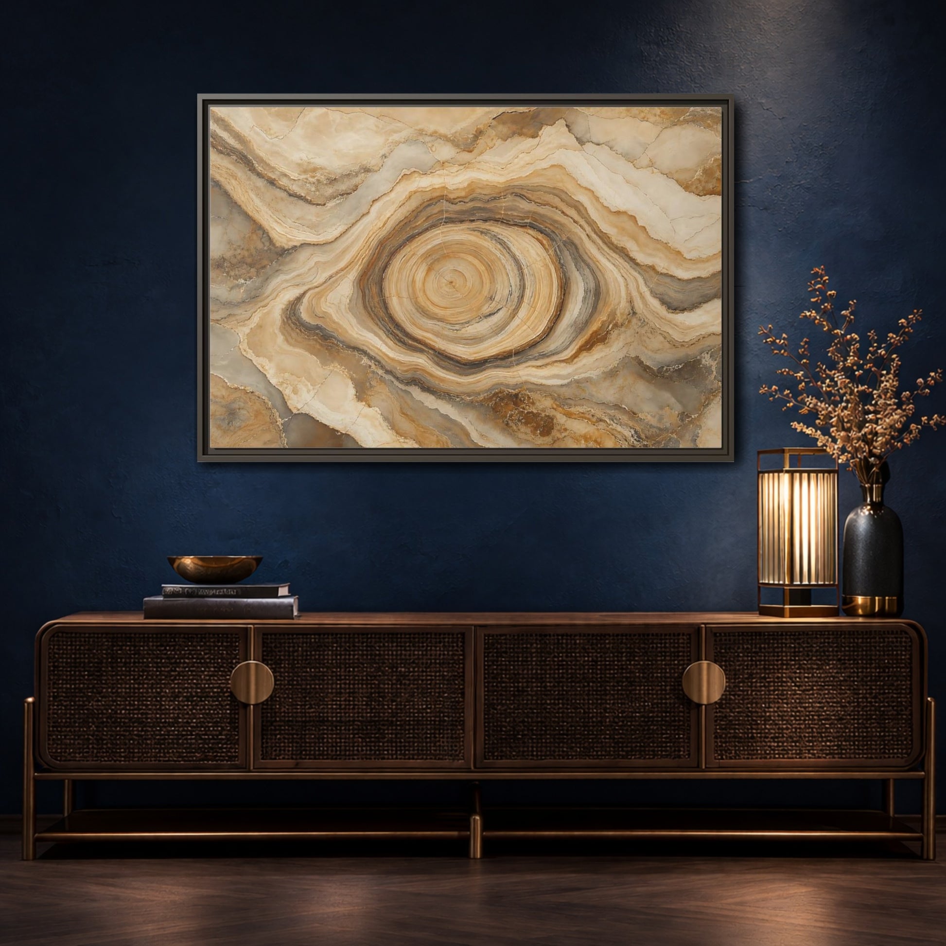 Mockup 4. Nature Agate Slice Brown And Beige Agate shown as stretched canvas wall art
