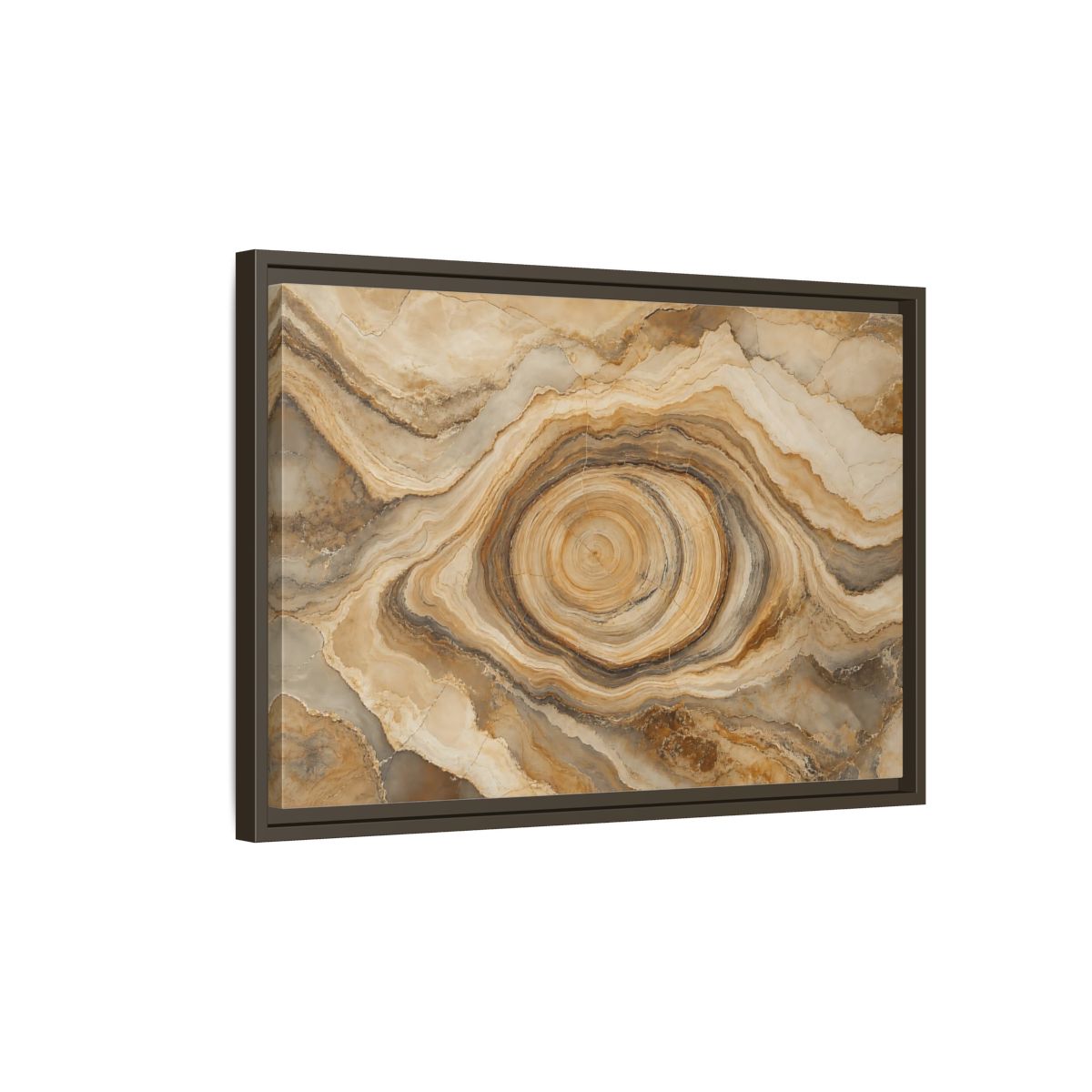 Side Mockup 2. Nature Agate Slice Brown And Beige Agate shown as stretched canvas wall art