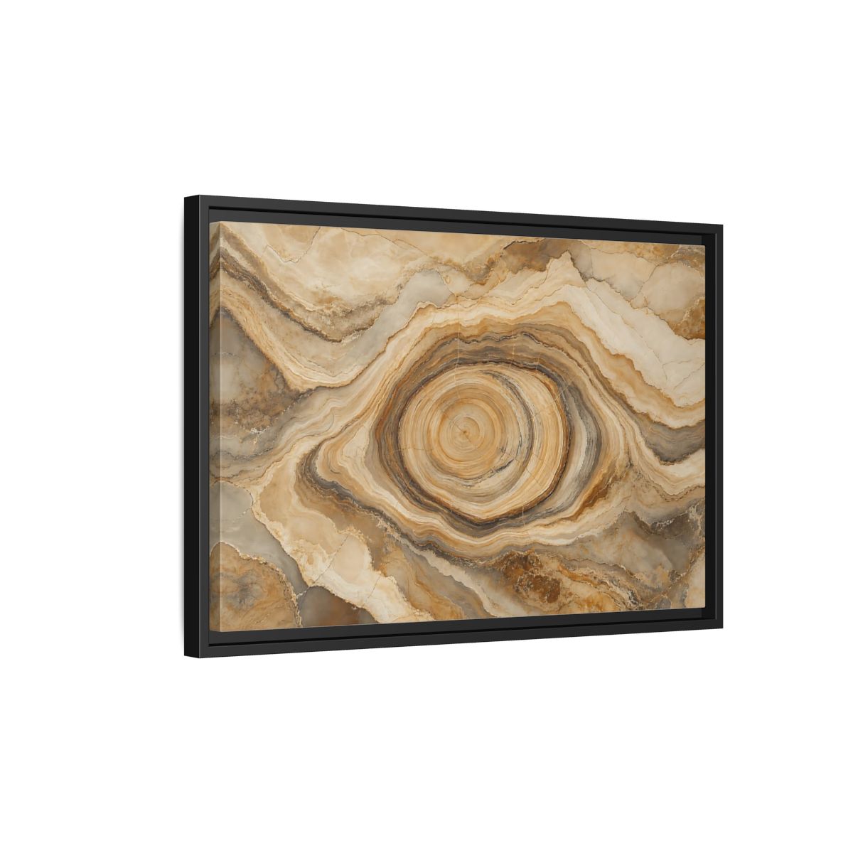 Side Mockup 3. Nature Agate Slice Brown And Beige Agate shown as stretched canvas wall art