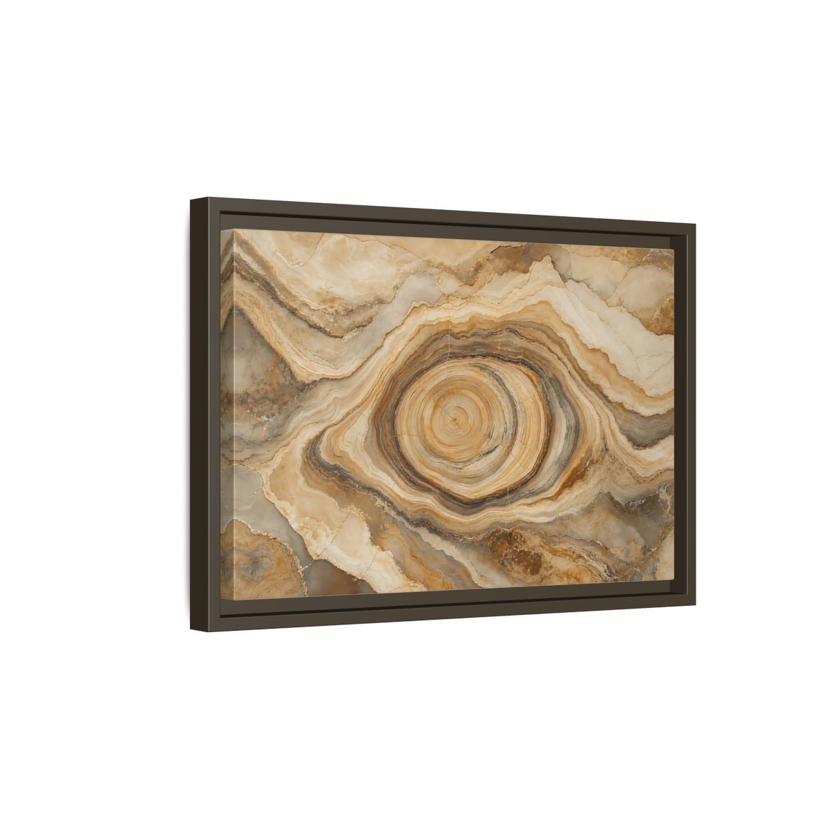 Side Mockup 5. Nature Agate Slice Brown And Beige Agate shown as stretched canvas wall art