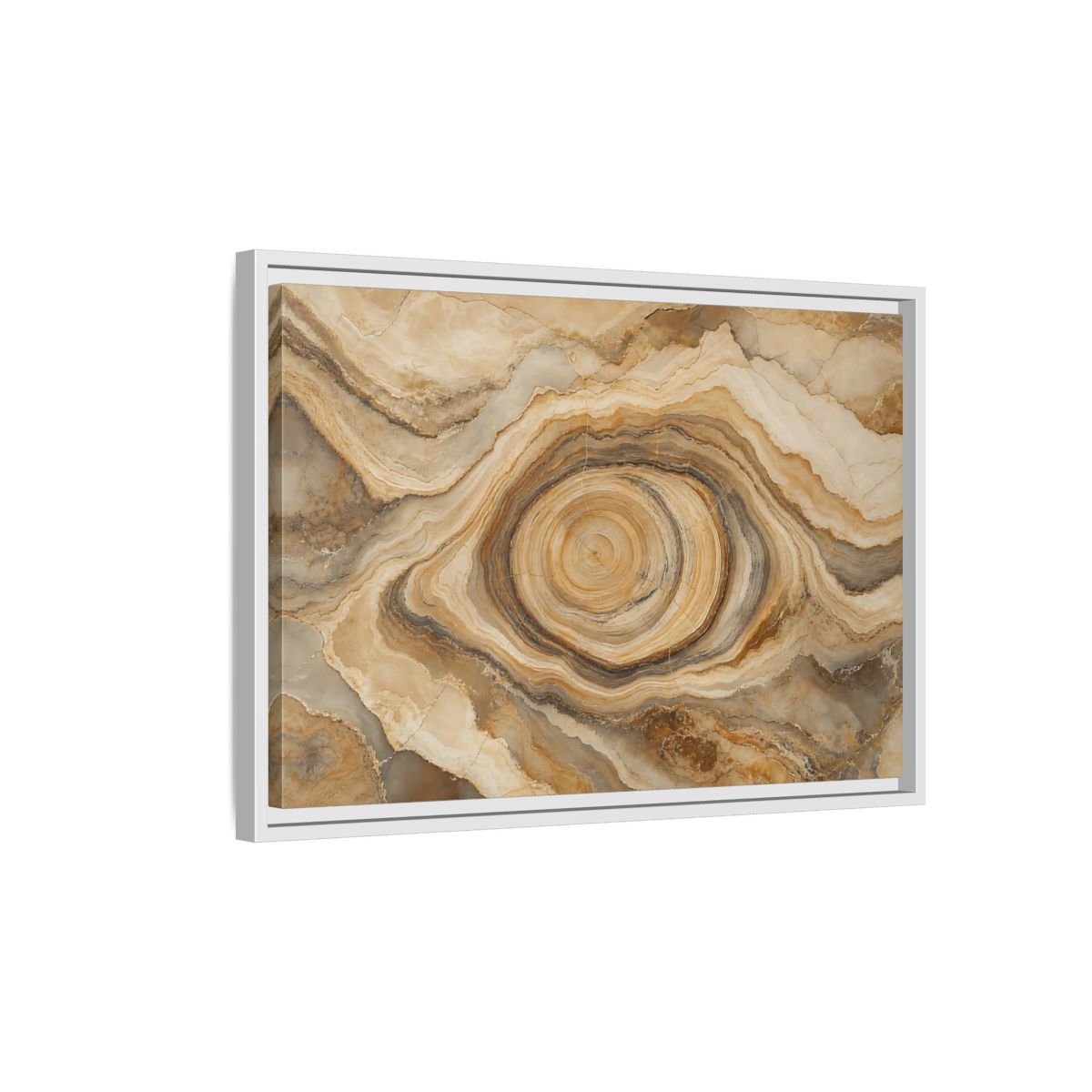 Side Mockup 1. Nature Agate Slice Brown And Beige Agate shown as stretched canvas wall art