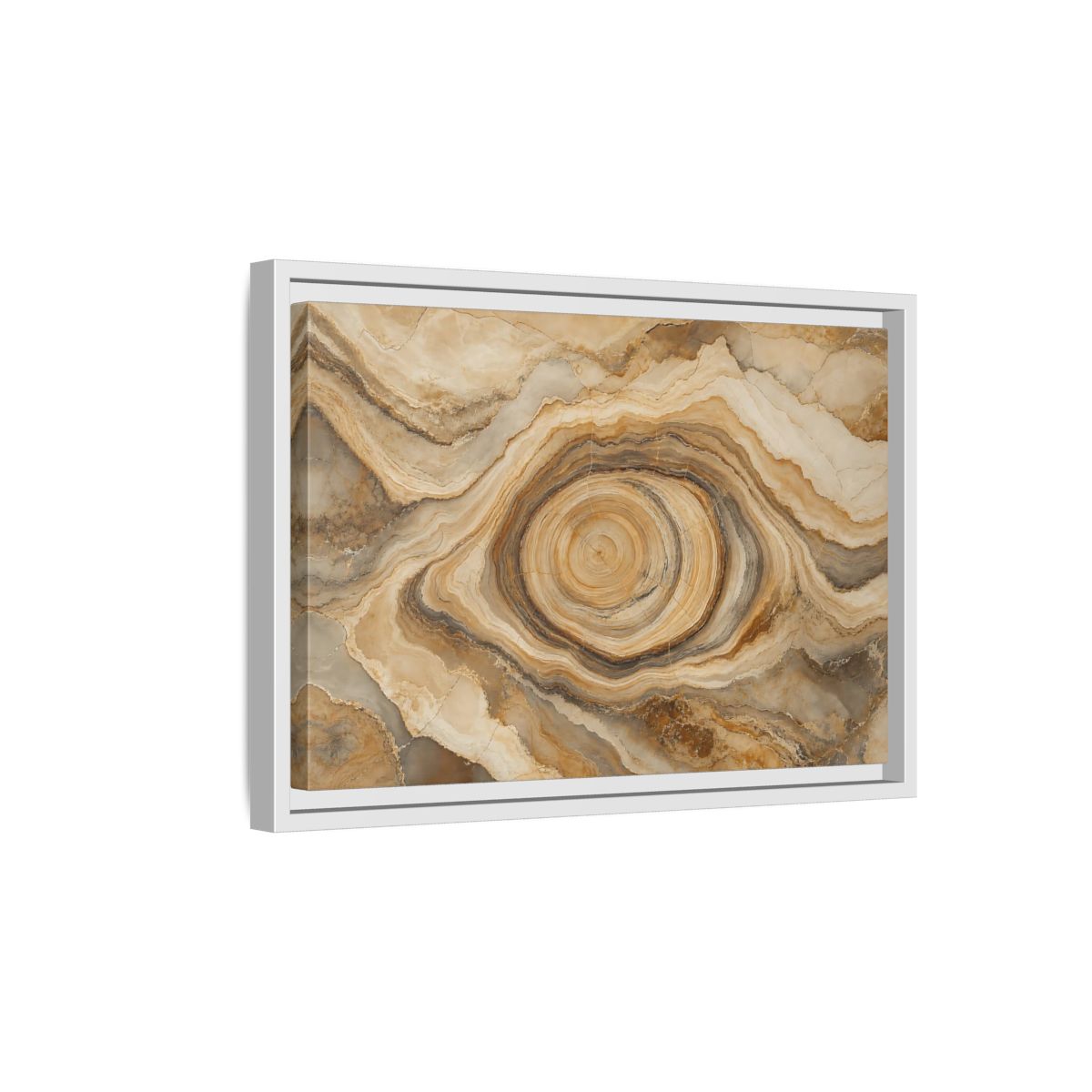 Side Mockup 4. Nature Agate Slice Brown And Beige Agate shown as stretched canvas wall art