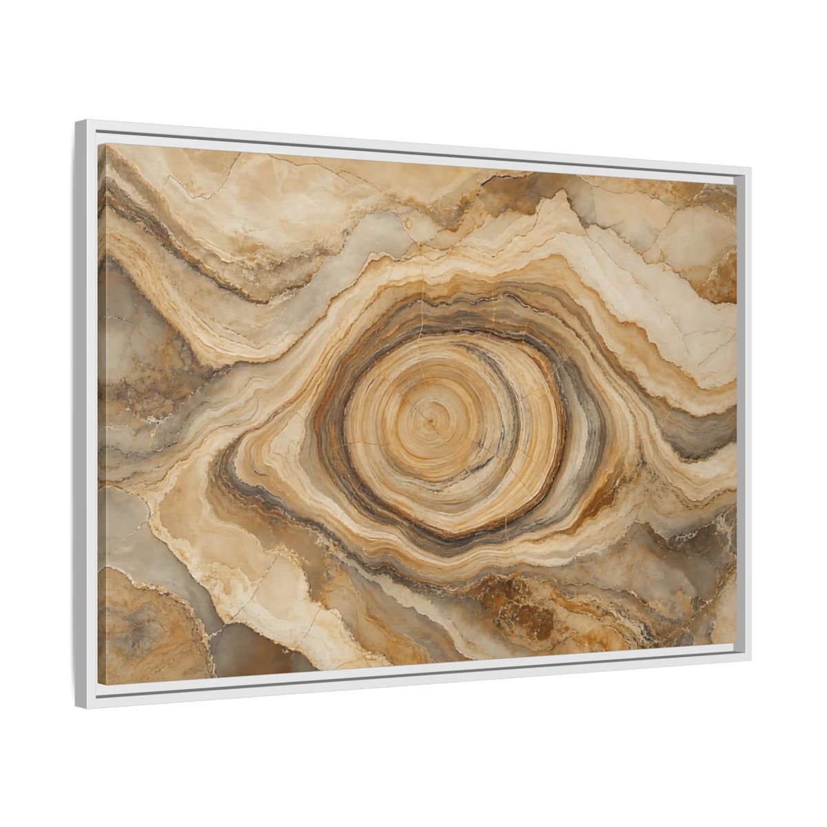 Side Mockup 9. Nature Agate Slice Brown And Beige Agate shown as stretched canvas wall art