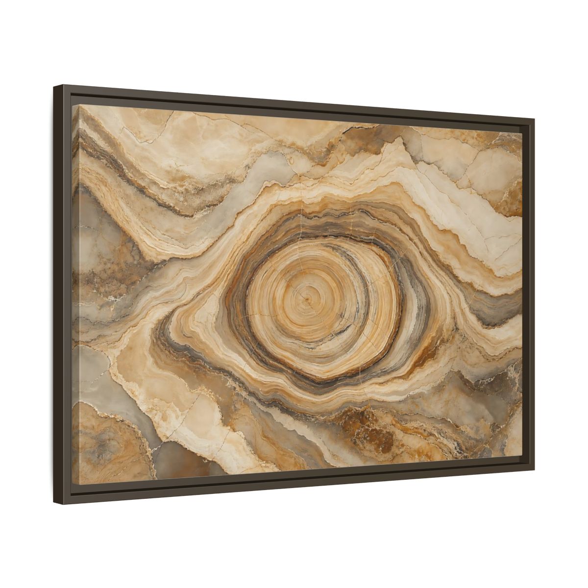 Side Mockup 11. Nature Agate Slice Brown And Beige Agate shown as stretched canvas wall art