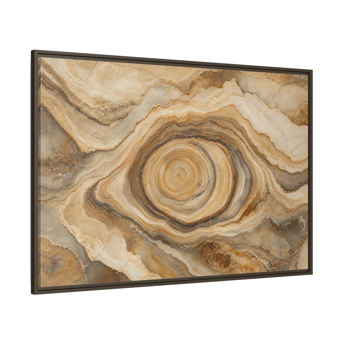 Side Mockup 8. Nature Agate Slice Brown And Beige Agate shown as stretched canvas wall art
