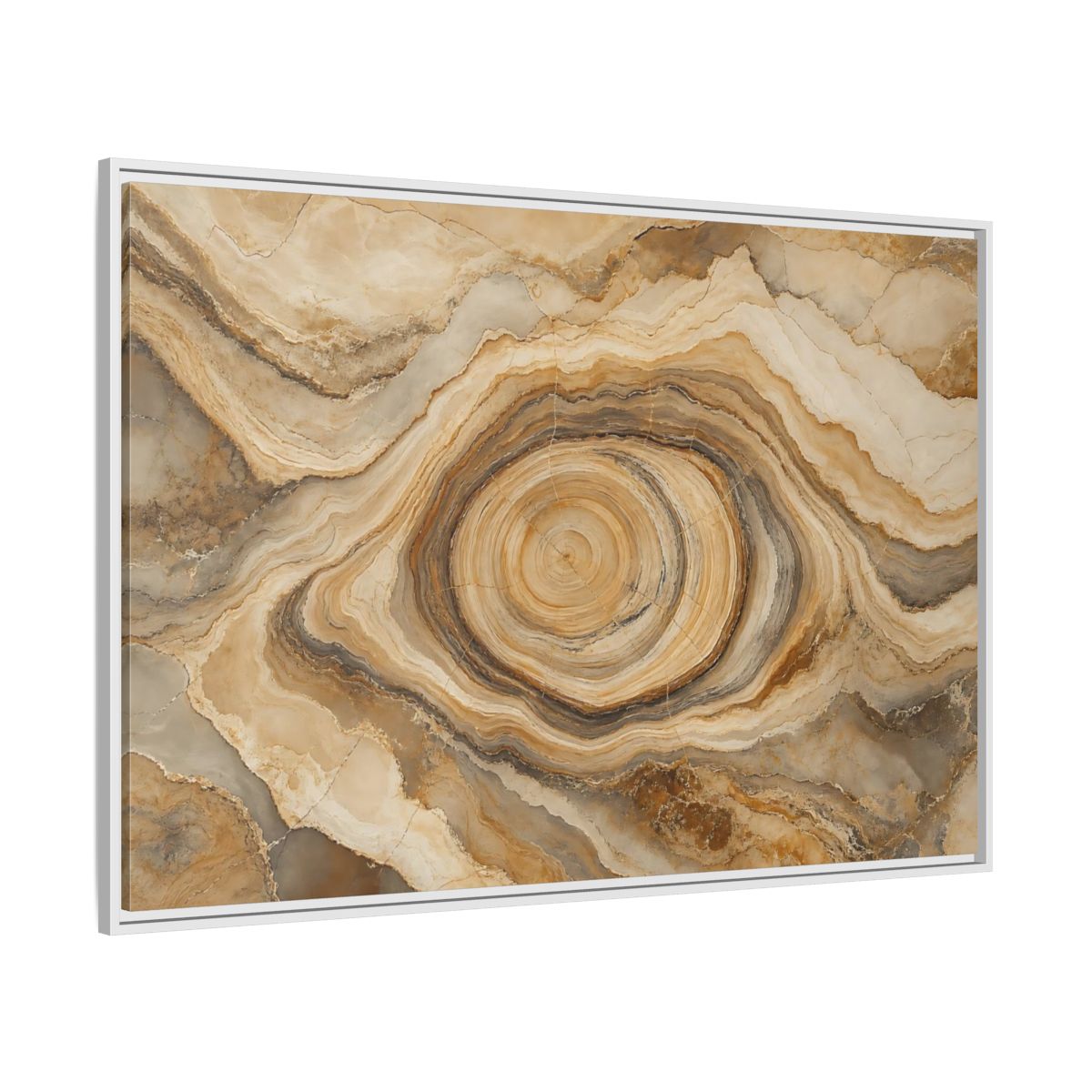 Side Mockup 7. Nature Agate Slice Brown And Beige Agate shown as stretched canvas wall art