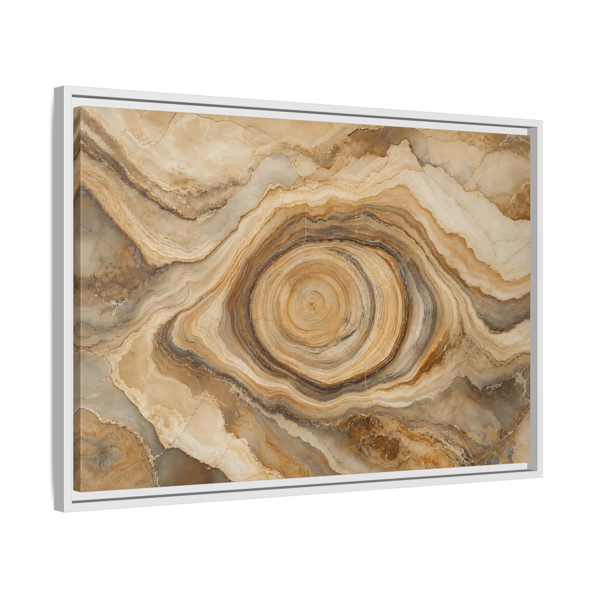 Side Mockup 10. Nature Agate Slice Brown And Beige Agate shown as stretched canvas wall art