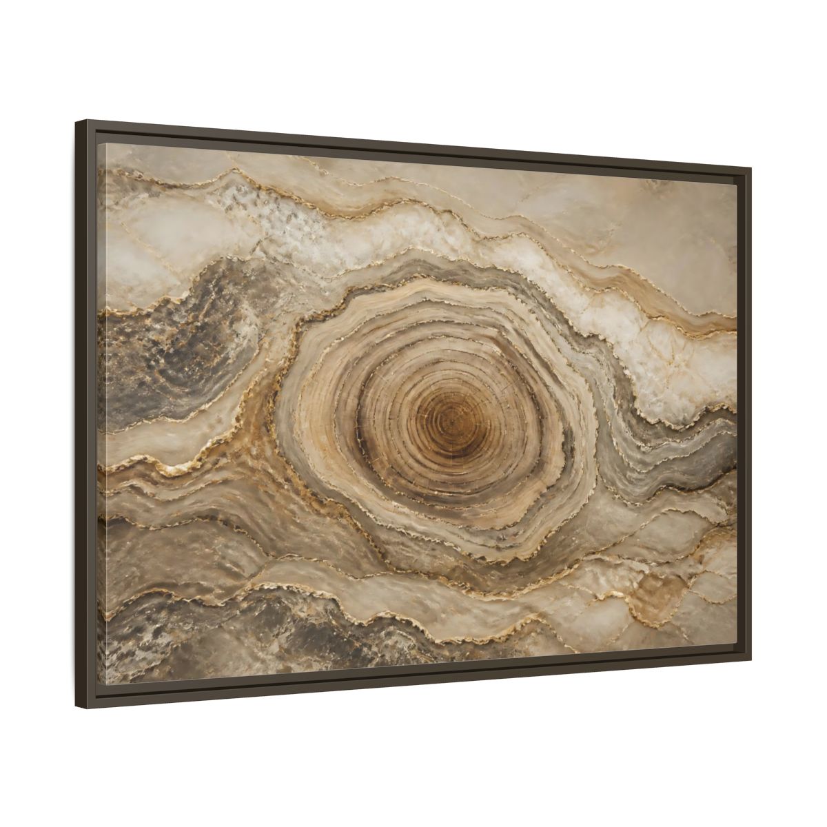 Main Mockup. Nature Agate Stone Brown And Gold shown as stretched canvas wall art