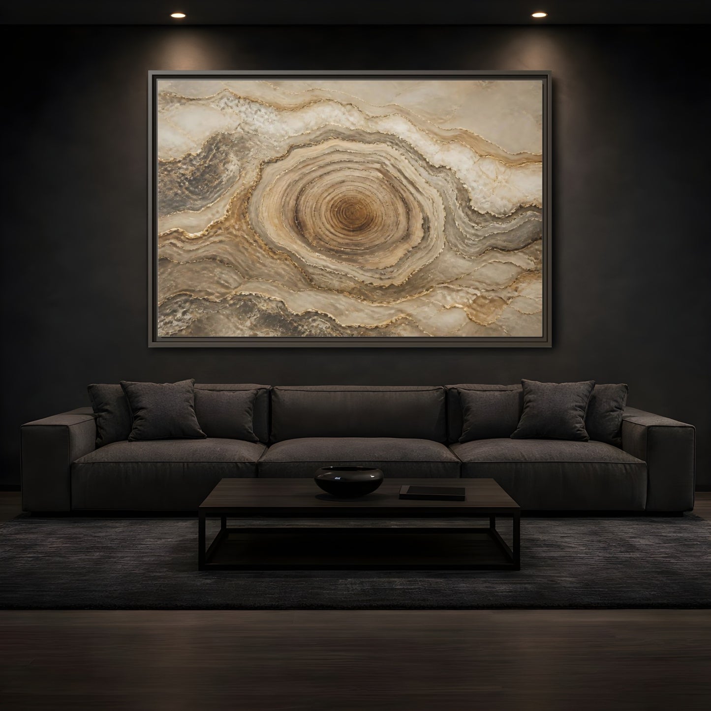 Mockup 3. Nature Agate Stone Brown And Gold shown as stretched canvas wall art