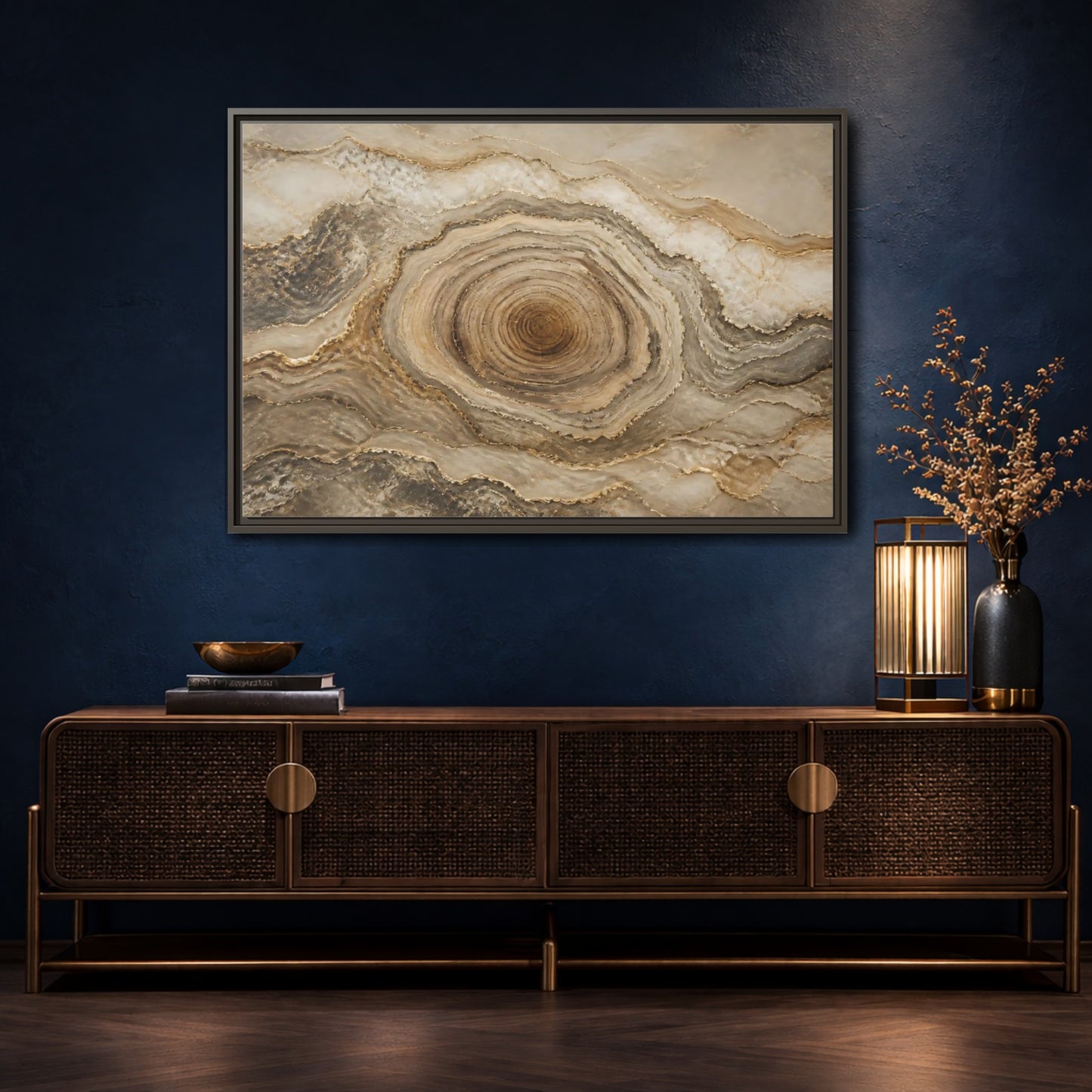 Mockup 4. Nature Agate Stone Brown And Gold shown as stretched canvas wall art