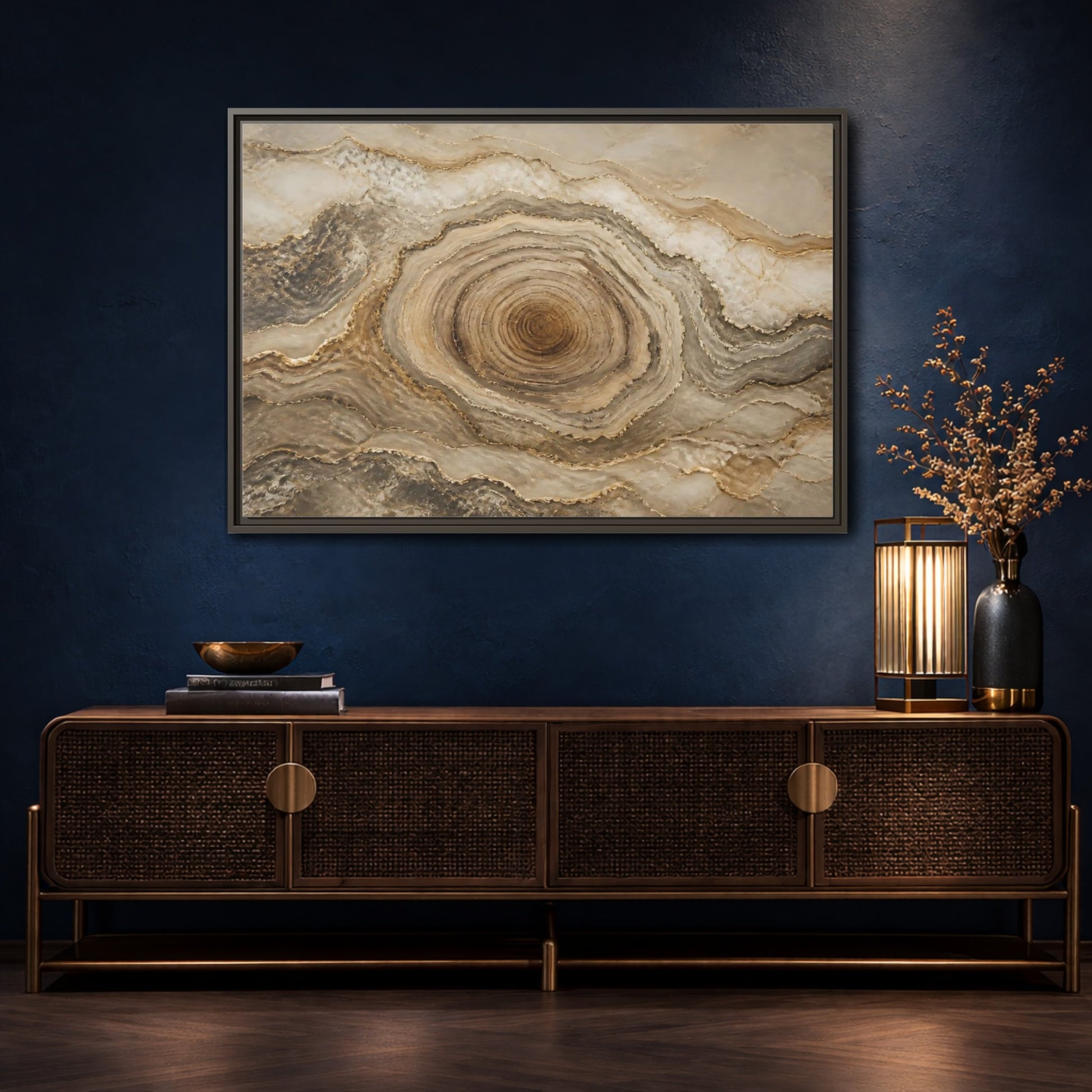 Mockup 4. Nature Agate Stone Brown And Gold shown as stretched canvas wall art